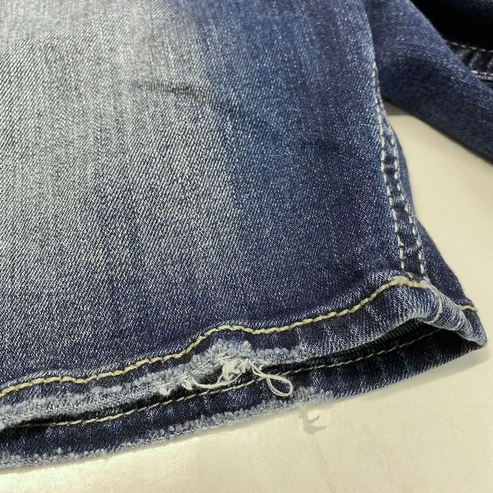 Silver Suki Mid Shorts 27 Blue Stretch Denim Jean Dark Wash Distressed